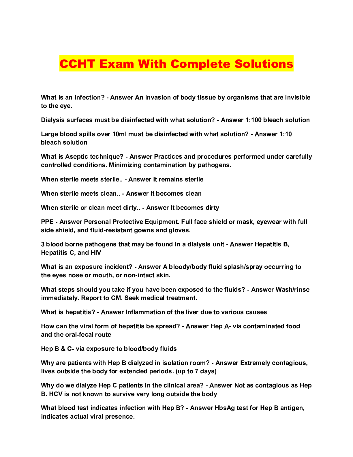 Preview image for CCHT Exam With Complete Solutions